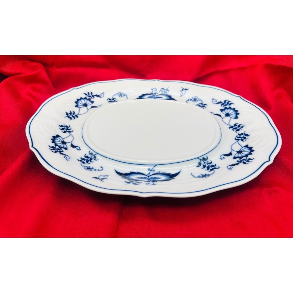 Blue Danube Oval Serving Platter 13 Inch Blue Onion Scalloped Porcelain Platter